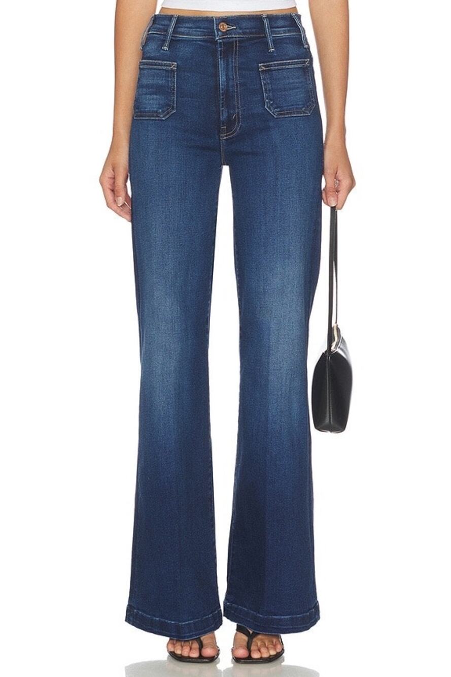 Mother Stretchy Denim The Hustler Patch Pocket Ankle Fray Jeans Raw Hem 26